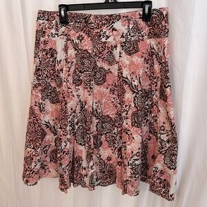 Apt 9 100% cotton pink, brown, and off-white midi flare skirt. Sz 12